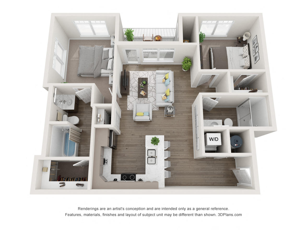 Floor plan for 2 beds, 2 baths, 894 sqft